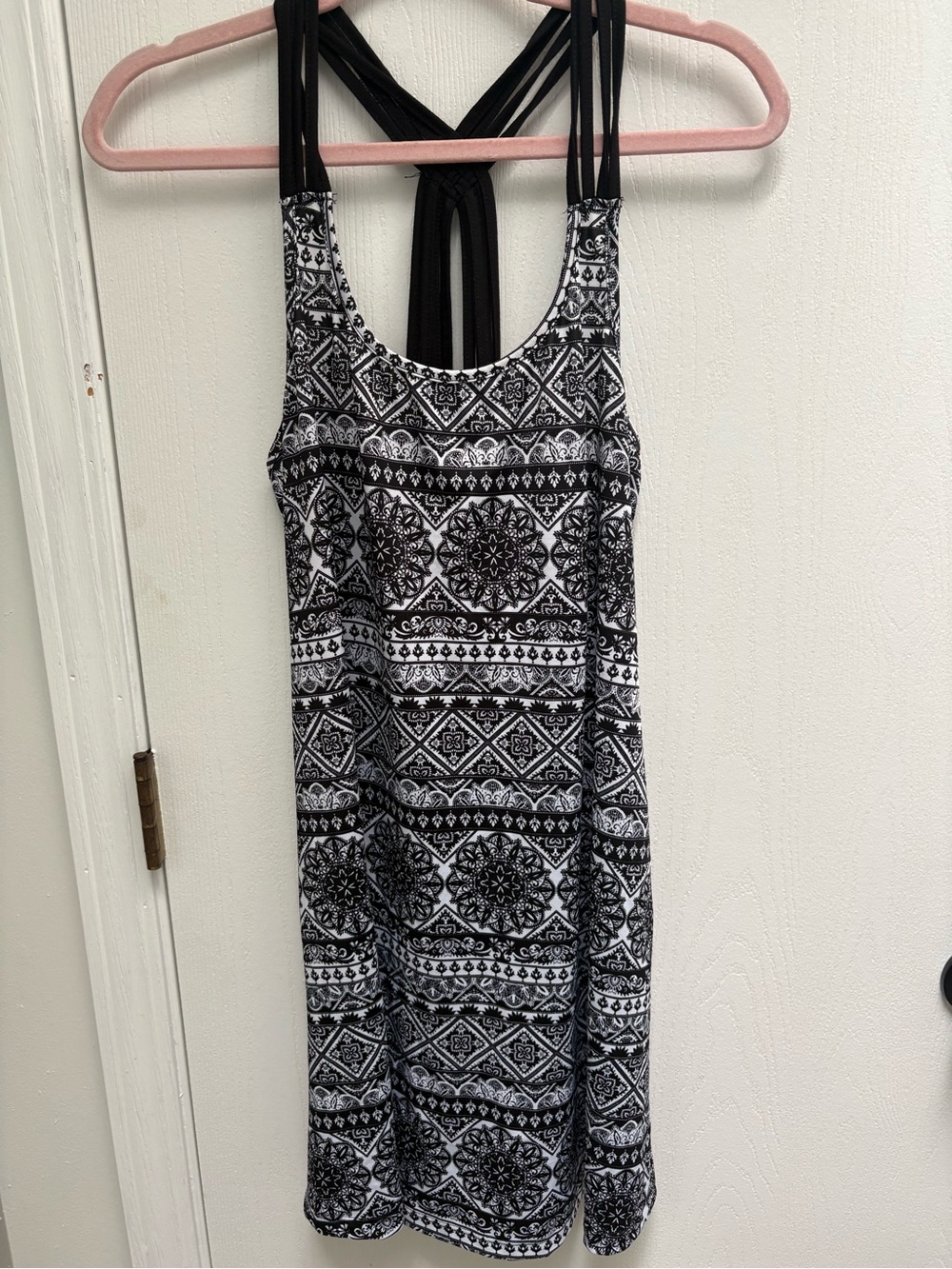 Black & White Patterned Mini Dress with Strappy Back